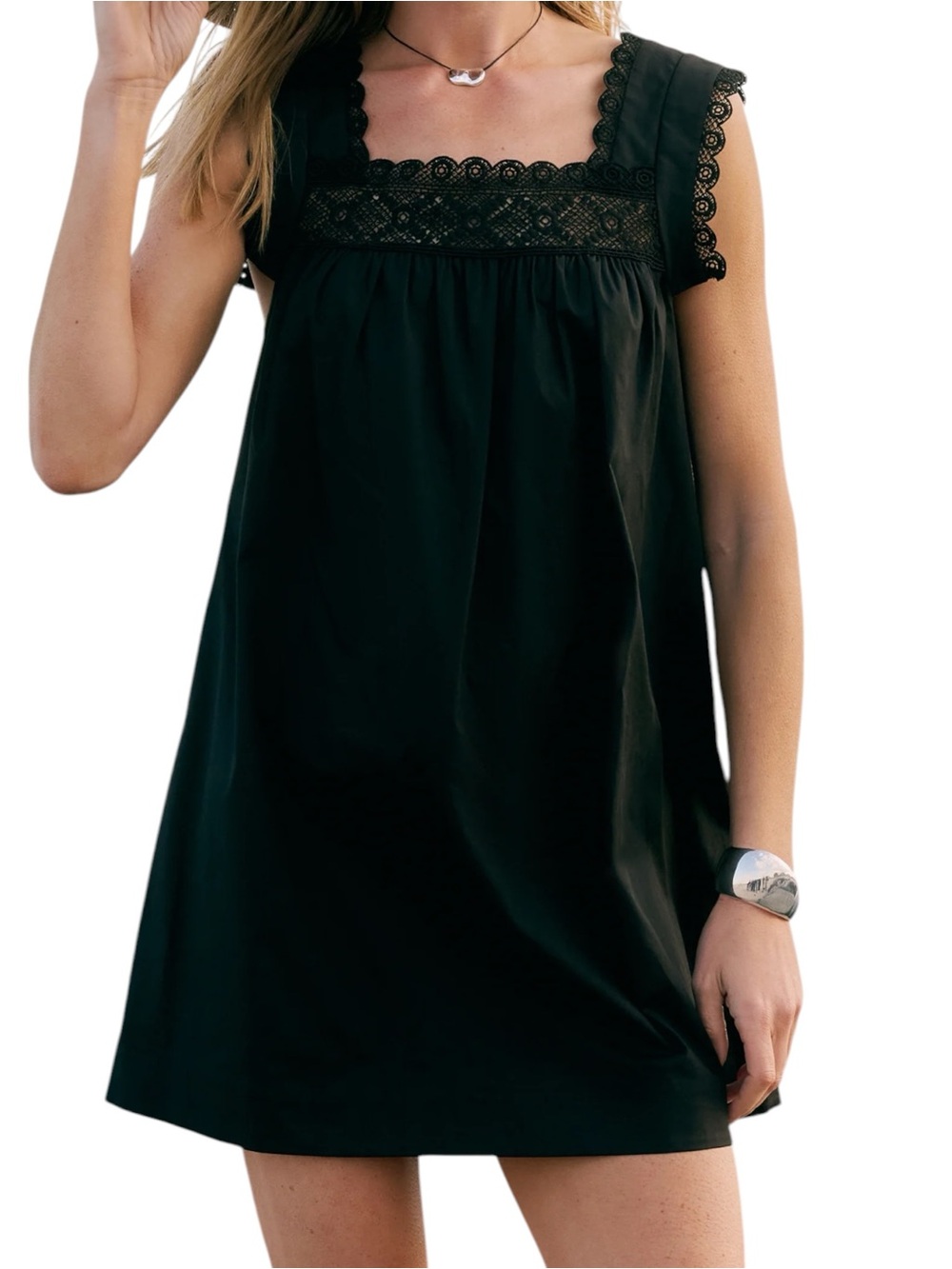 Sorella Few Moda Tammy Cotton Mini Dress Black Lace-Trim NWT